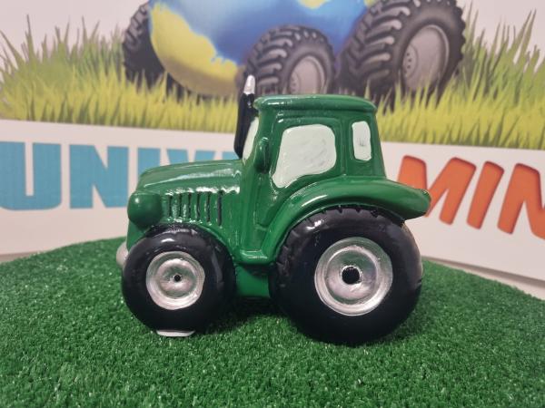 Green tractor piggy bank
