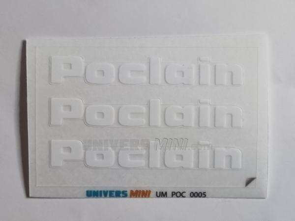 3 autocollants logo POCLAIN blanc 7.5mm (pré-coupé)